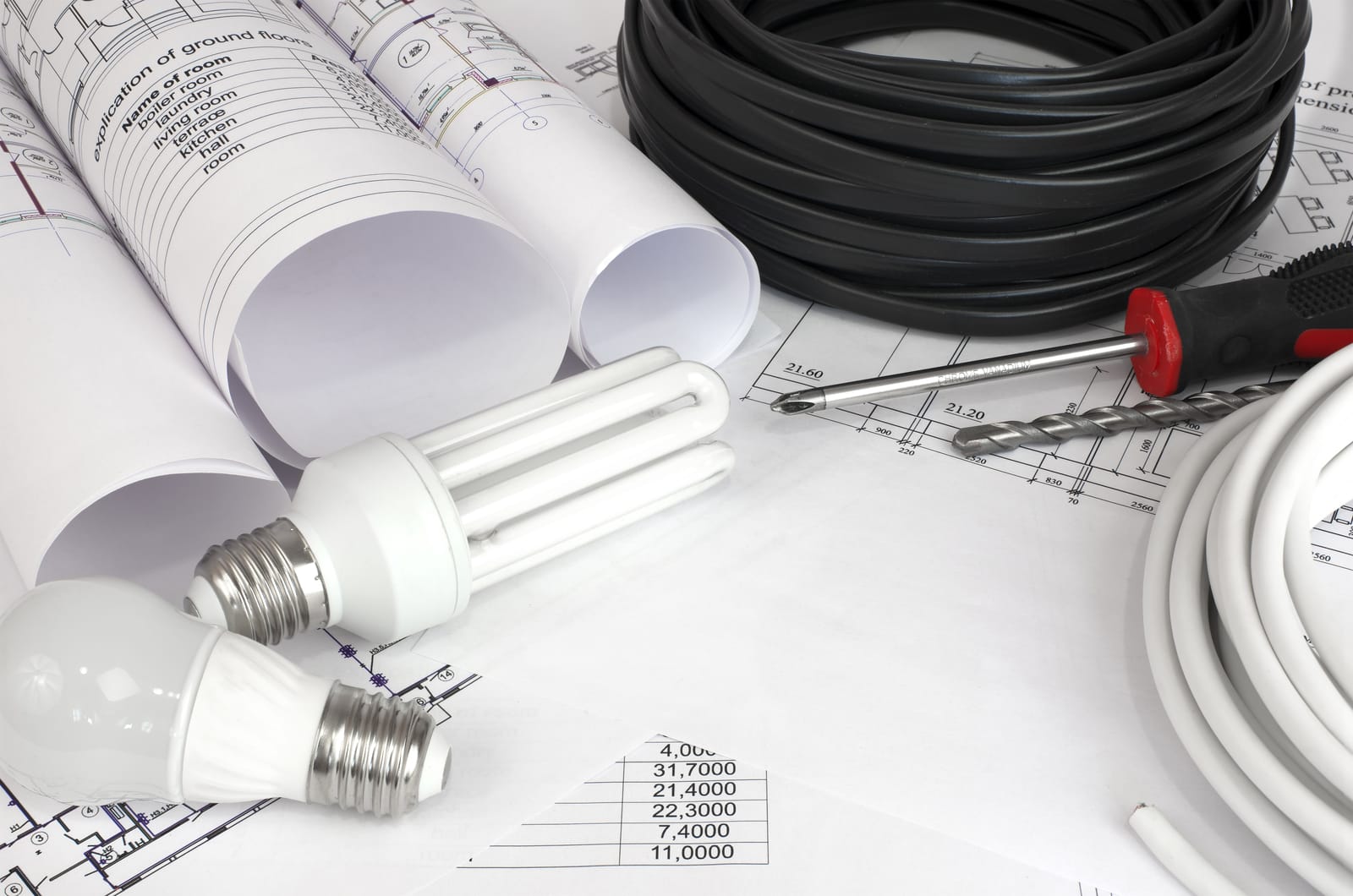 Electrical Cable And Bulbs On The Drawings