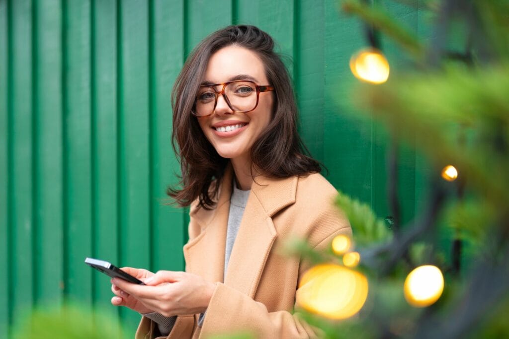 Woman Using Smartphone Christmas Holiday 