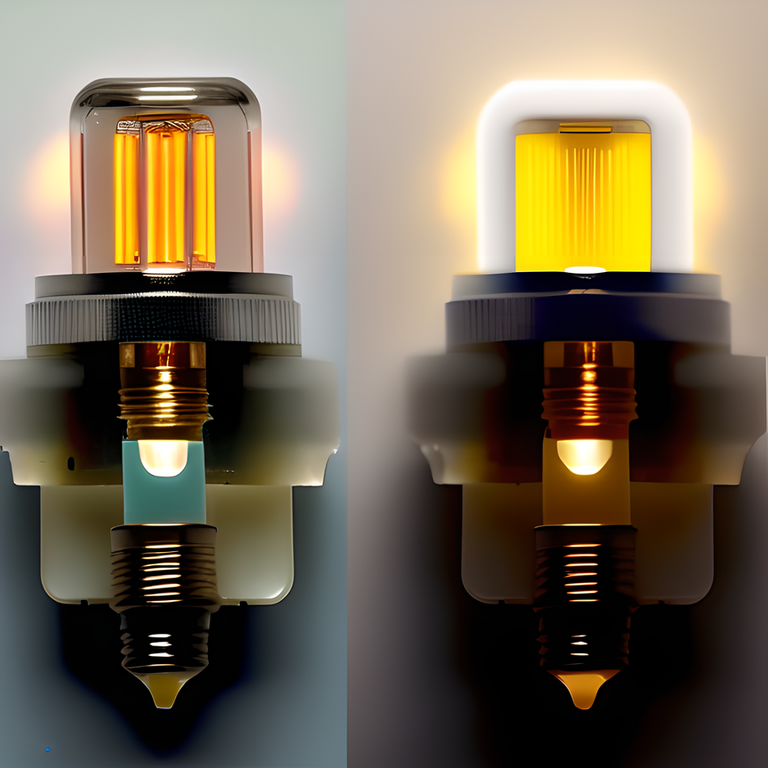 broken incandescent bulb and a still-functioning LED bulb