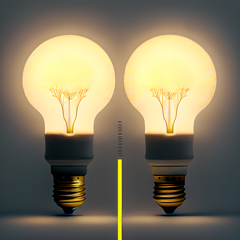 depicting two light bulbs with varying brightness levels
