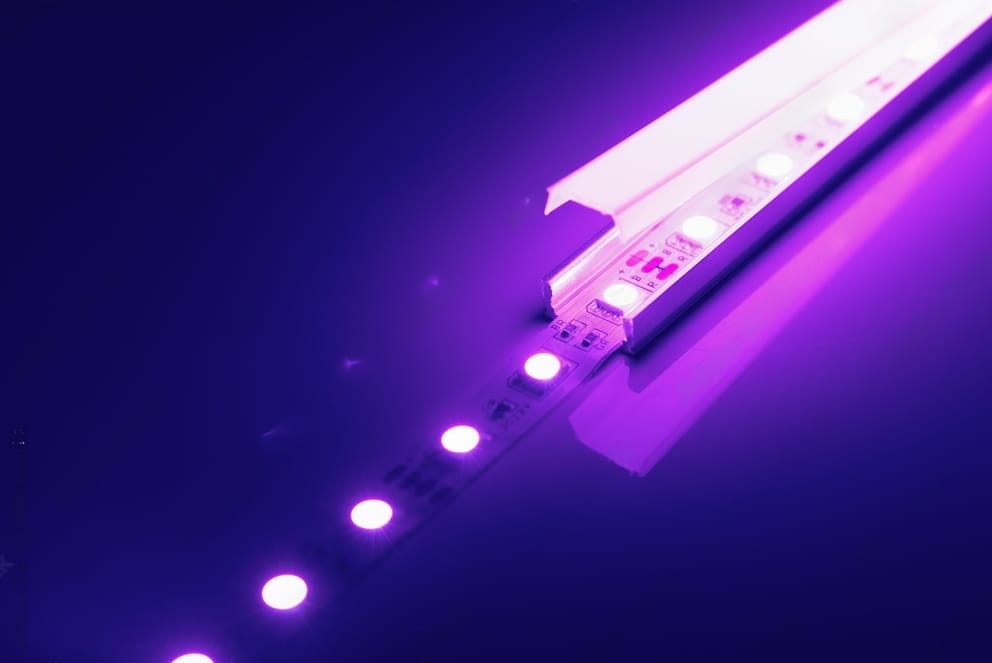 Purple-colored LED strips with cover to ensure long-lasting use 