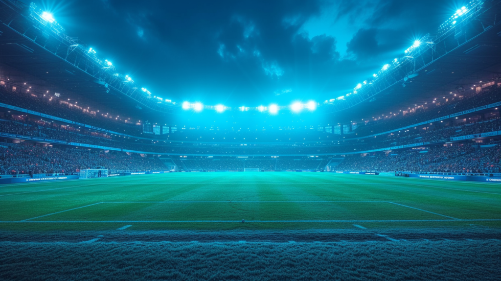 500W LED flood light, large stadium, night, sleek design, energy-efficient beam.