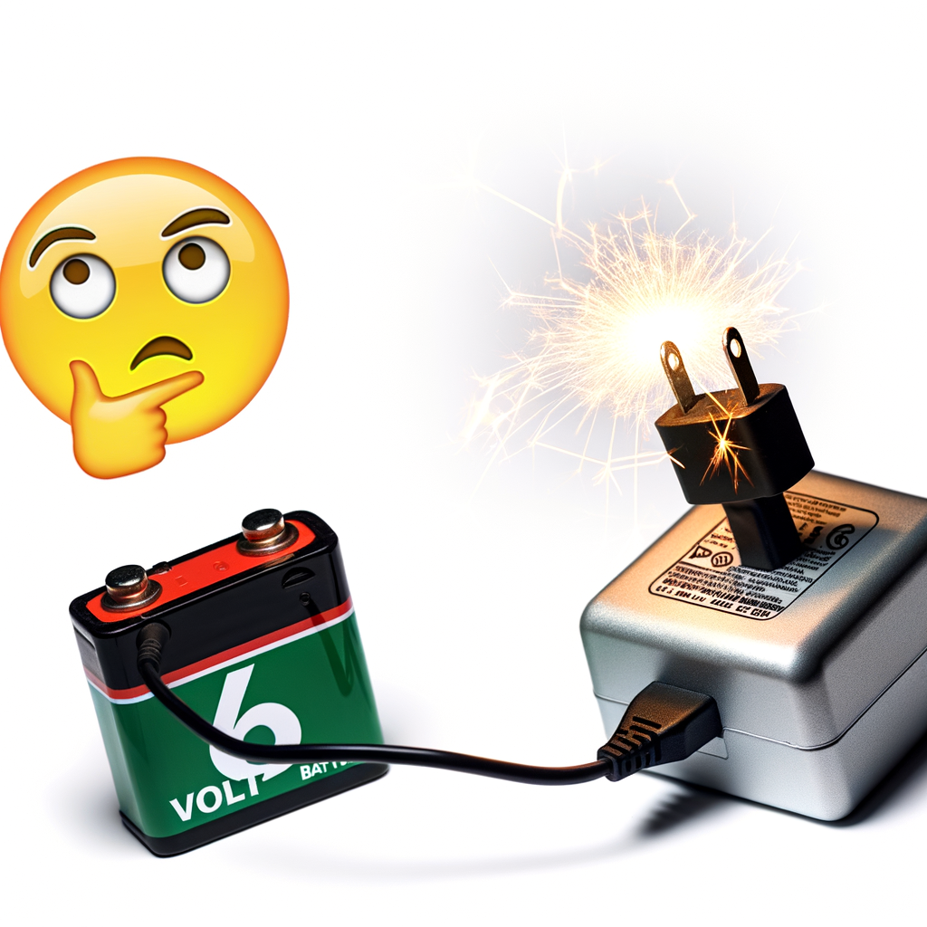 6-volt battery, charger, sparks, confused emoji