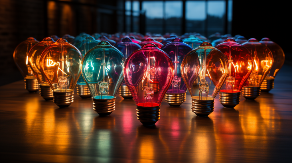 Array of halogen bulbs in vibrant colors