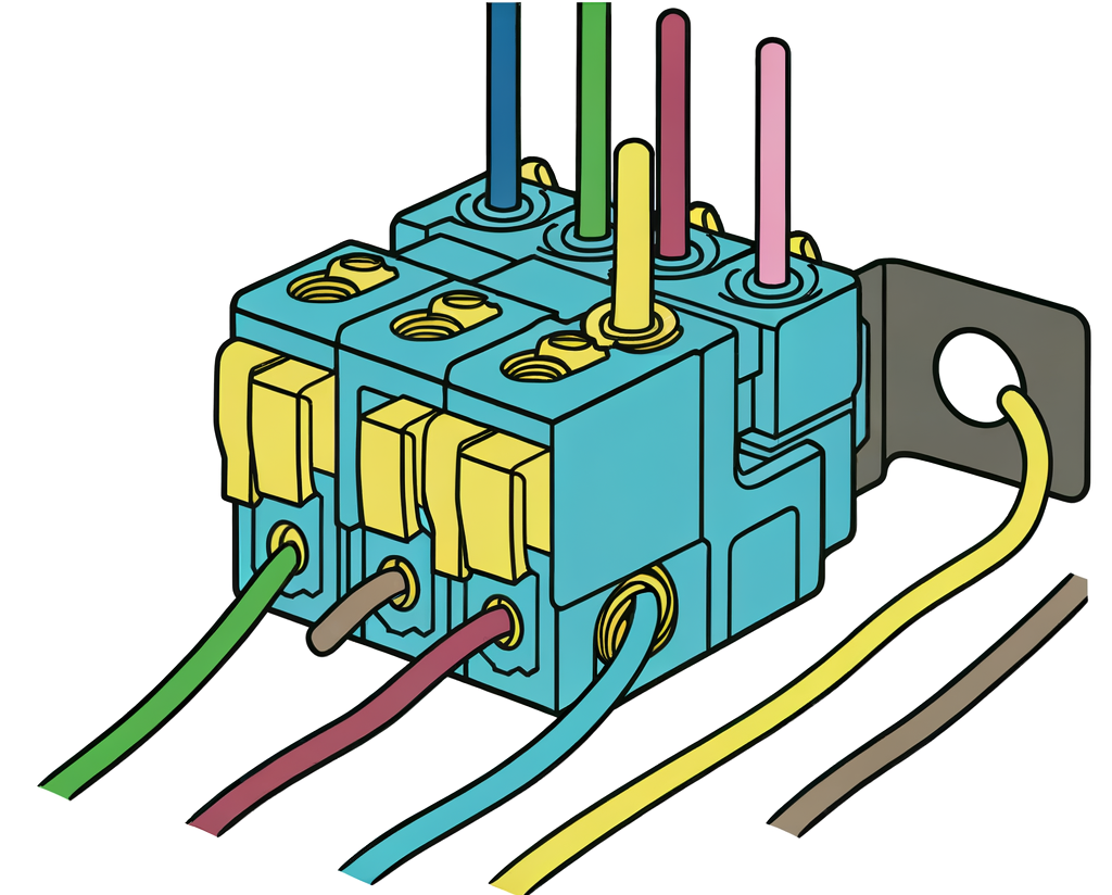 Color-coded diagram, shunt trip breaker, wiring process, beginner-friendly.
