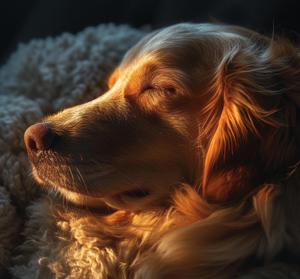 Do Dogs Need Night Lights featuring a Dog sleeping comfortably in dim room with soft night light shadows