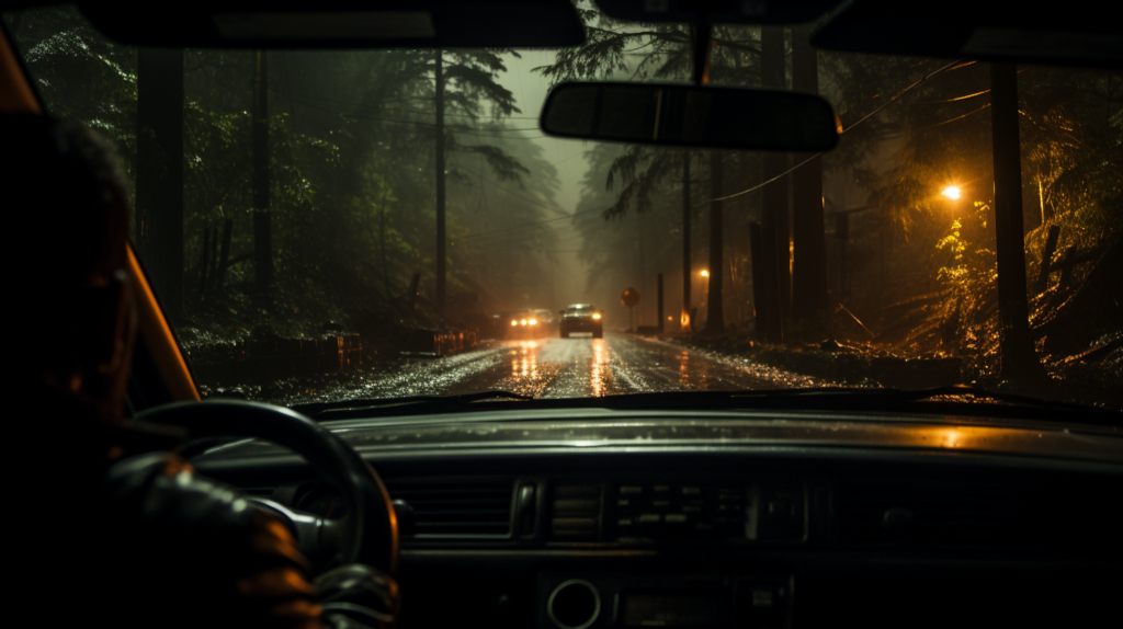 Driver's night view with headlight glare