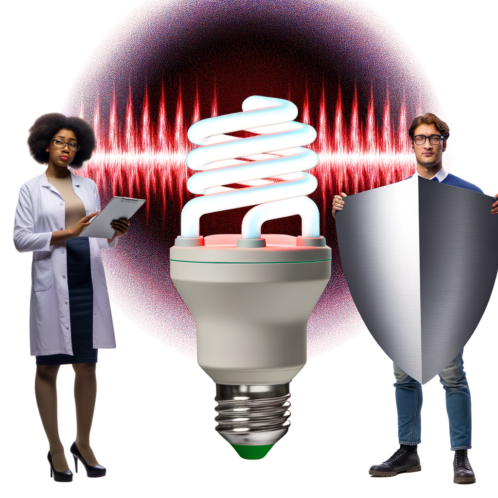 Energy-efficient LED bulb with visible harmful waves and protective human figures