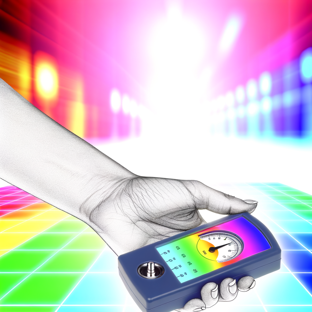 Hand, foot-candle light meter, bright area, color spectrum of light levels