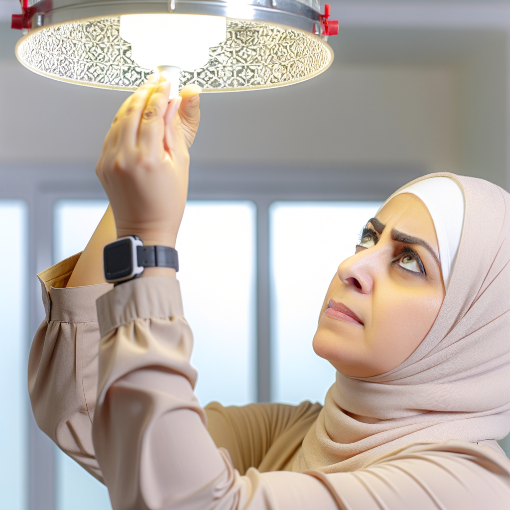 Illustrated homeowner examining ceiling light cover components.