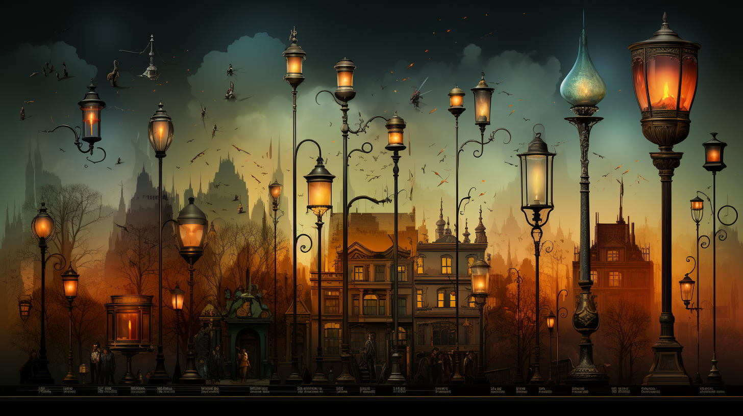Infographic, lamps for light poles, twilight sky