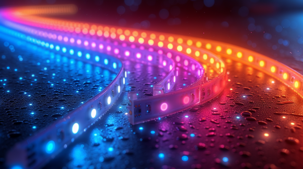 Multi-colored LED strip, color intensity indicating forward voltage.