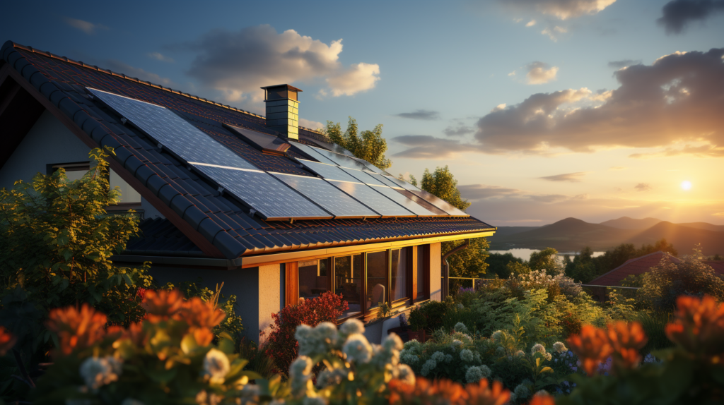 Residential roof, solar panels