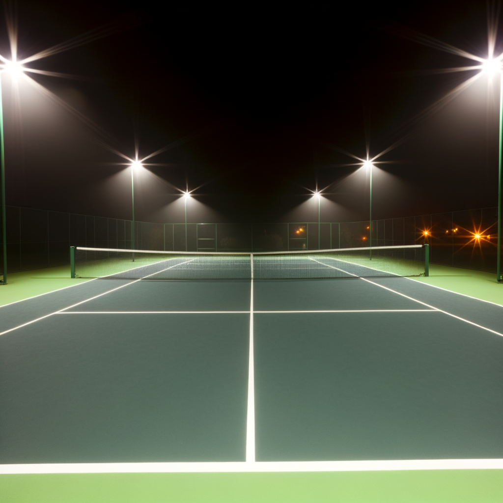 Tennis Court Lights featuring an outdoor tennis court at night