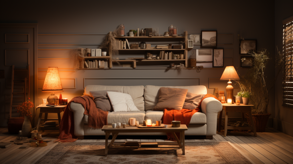 Split-scene of living room, half lit with soft white and half with daylight bulb.