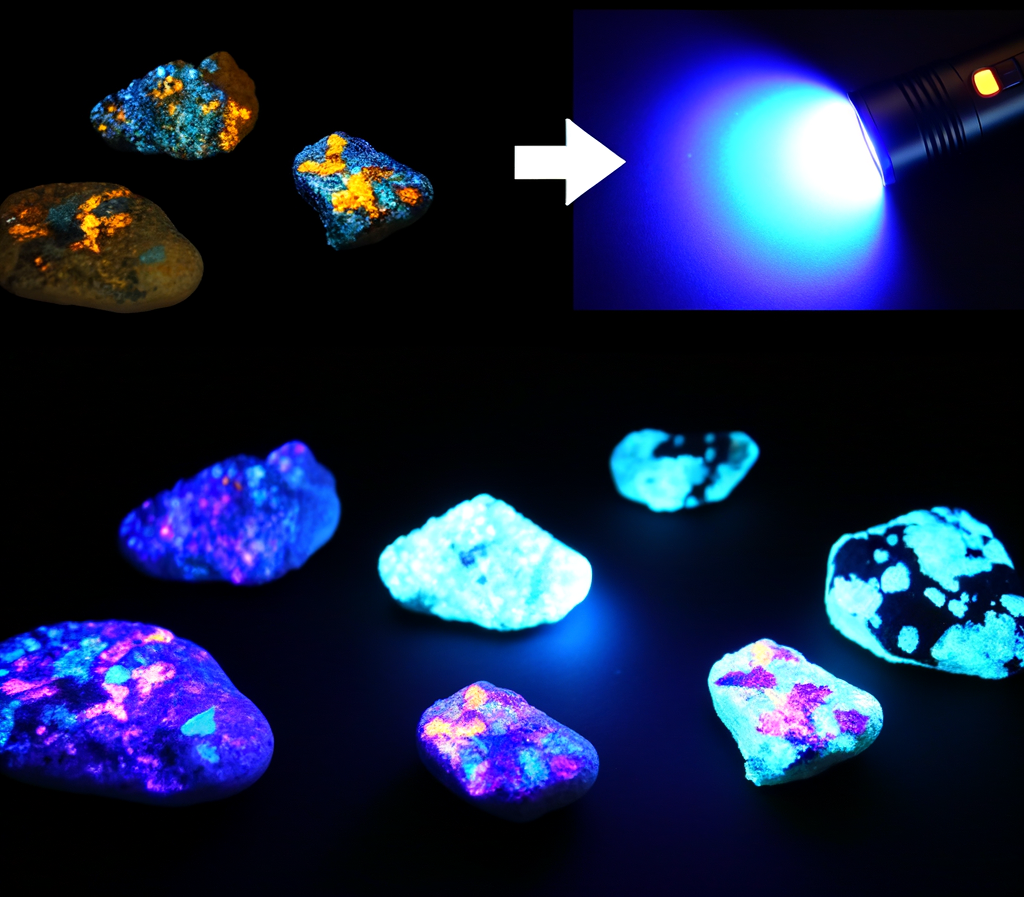 UV flashlight showing glowing rocks