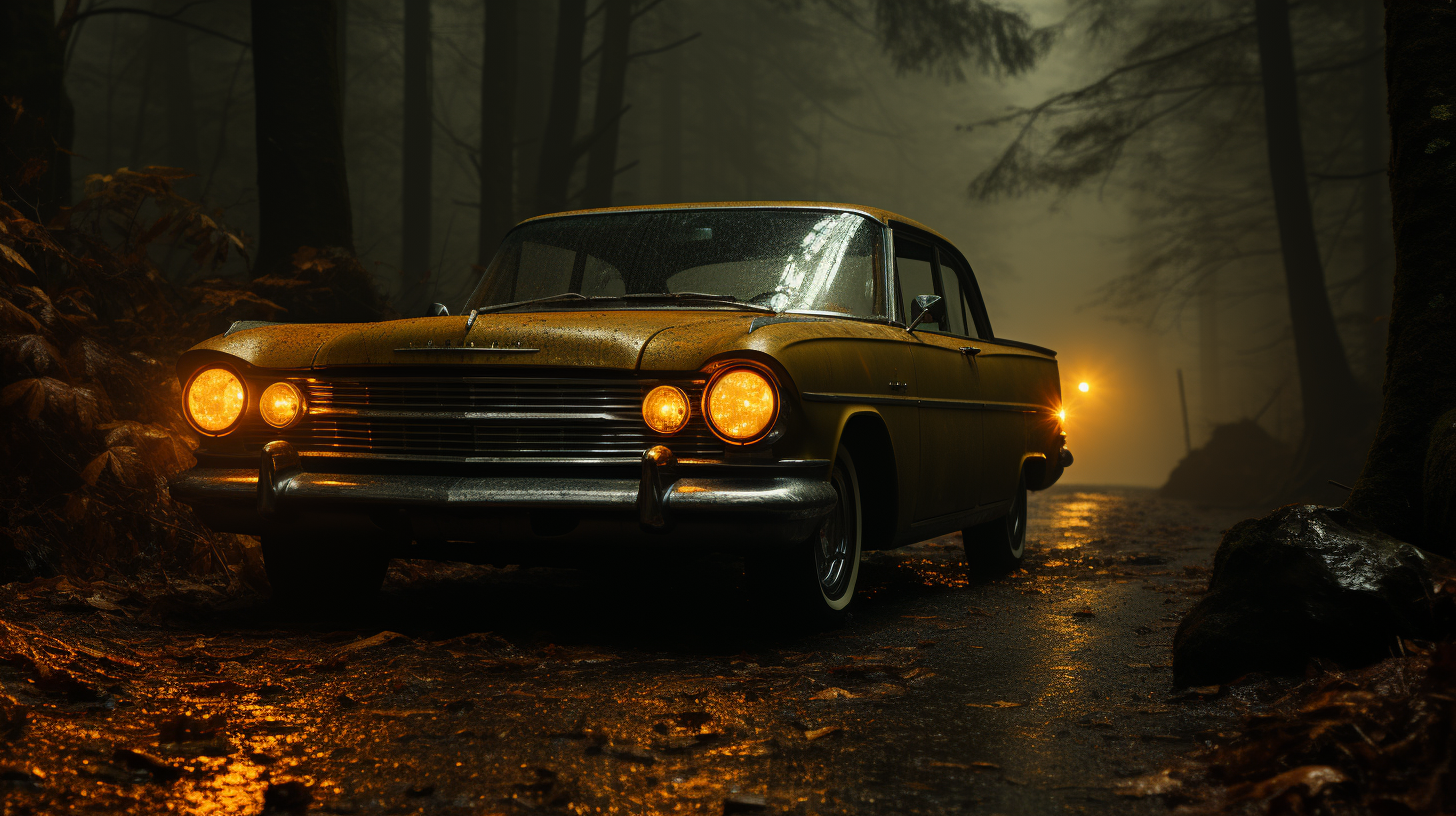 Vintage car's yellow fog light